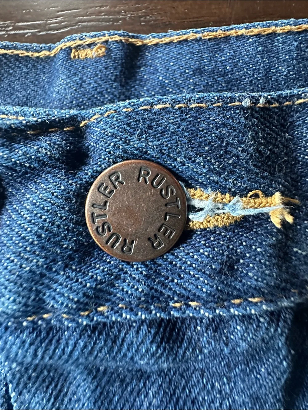 Vtg 70s 80s Rustler Mens Jeans 38x30 USA Made Talon 42 Zip Dark Denim Workwear⁠